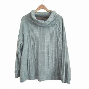 Te Verde Mint Green Cowl Neck Cozycore Loungewear Ribbed Knit Sweater, Size 1X